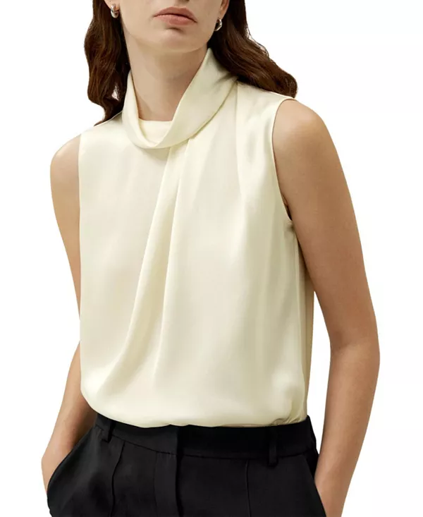 

Асимметричный топ без рукавов с воротником-хомутом Lilysilk, белый