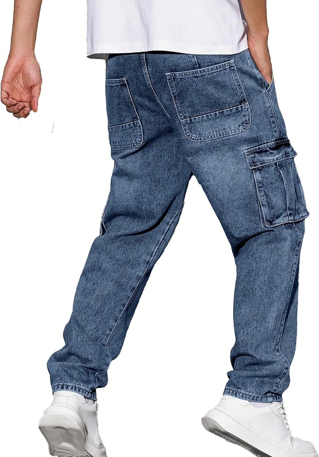 Джинсы свободные Men's Casual Baggy Cargo Jeans, синие — фото 3