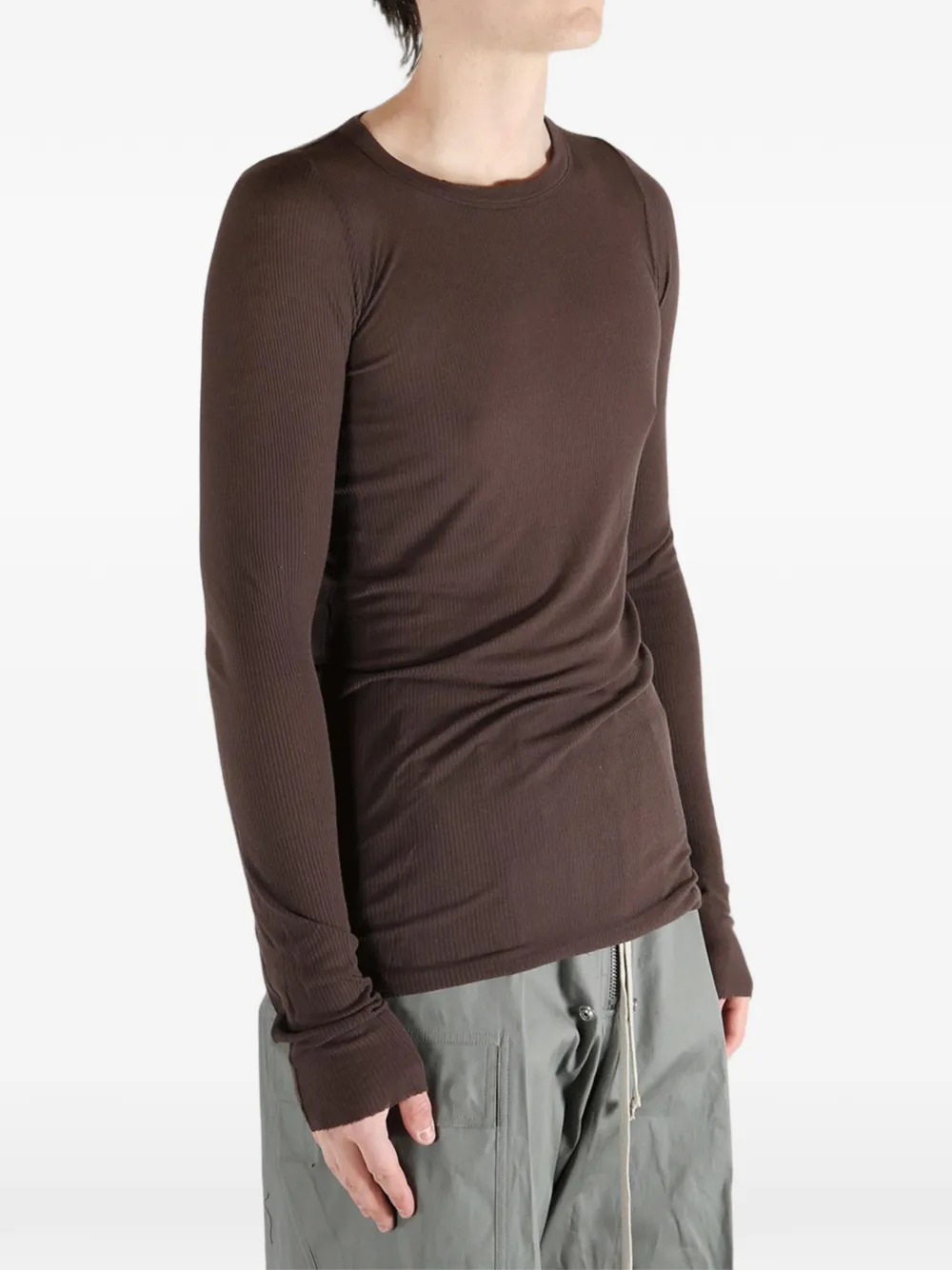 Ребристая футболка с длинными рукавами Rick Owens, коричневый — фото 4
