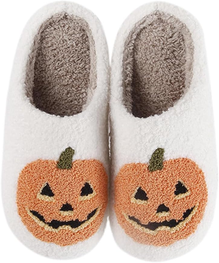 

Тапочки BEHEGTYE на Хэллоуин для женщин и мужчин, пушистые теплые осенне-зимние милые тапочки с тыквой, черепом и привидением, удобные домашние тапочки-слипы для дома и улицы, Pumpkin