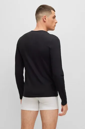 Рубашка с длинными рукавами BOSS "рубашка с длинными рукавами R-Neck Classic COTTON 3шт./упак.", с надписью логотипа BOSS, черно-белый — фото 4