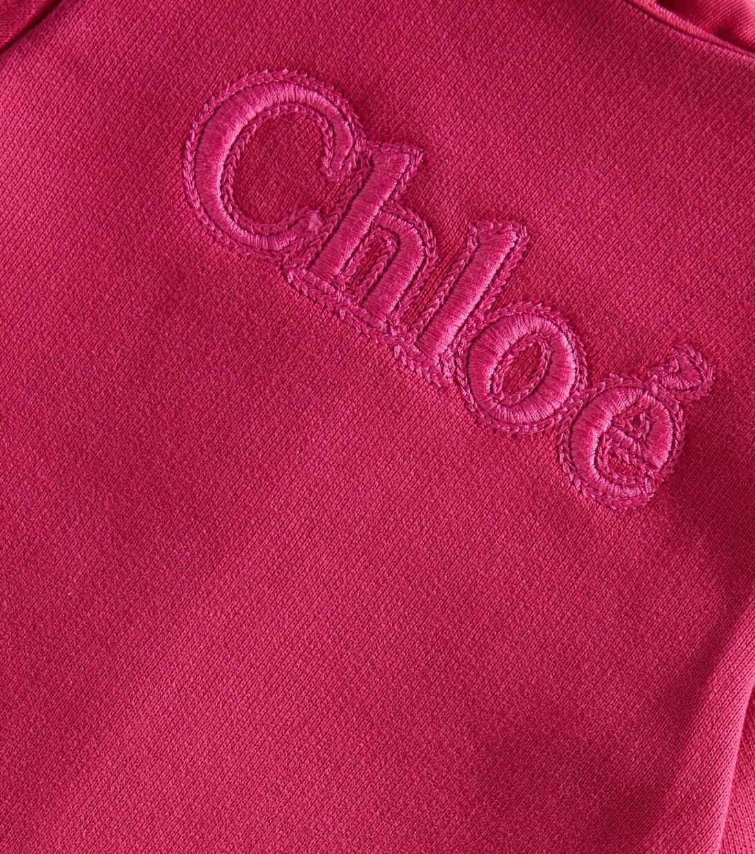 Платье из хлопкового джерси с логотипом для малышей Chloé Kids, фуксия — фото 3