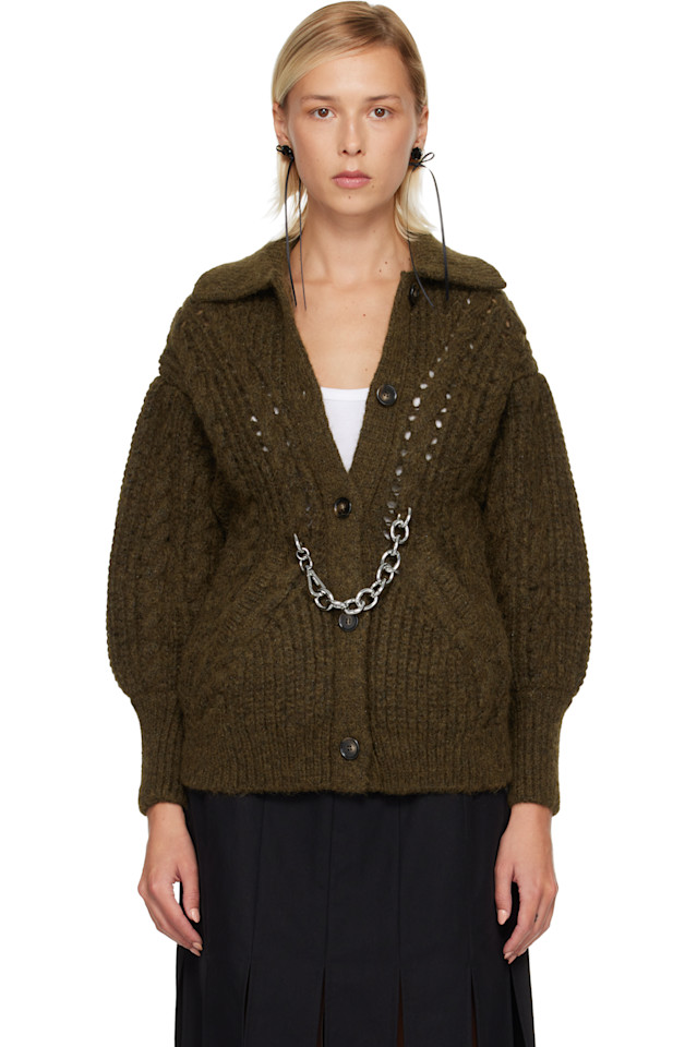 

Simone Rocha Кардиган цвета хаки крупной вязки с цепочками