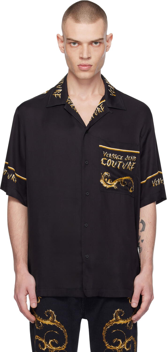 

Черная рубашка с хромированным золотом Versace Jeans Couture
