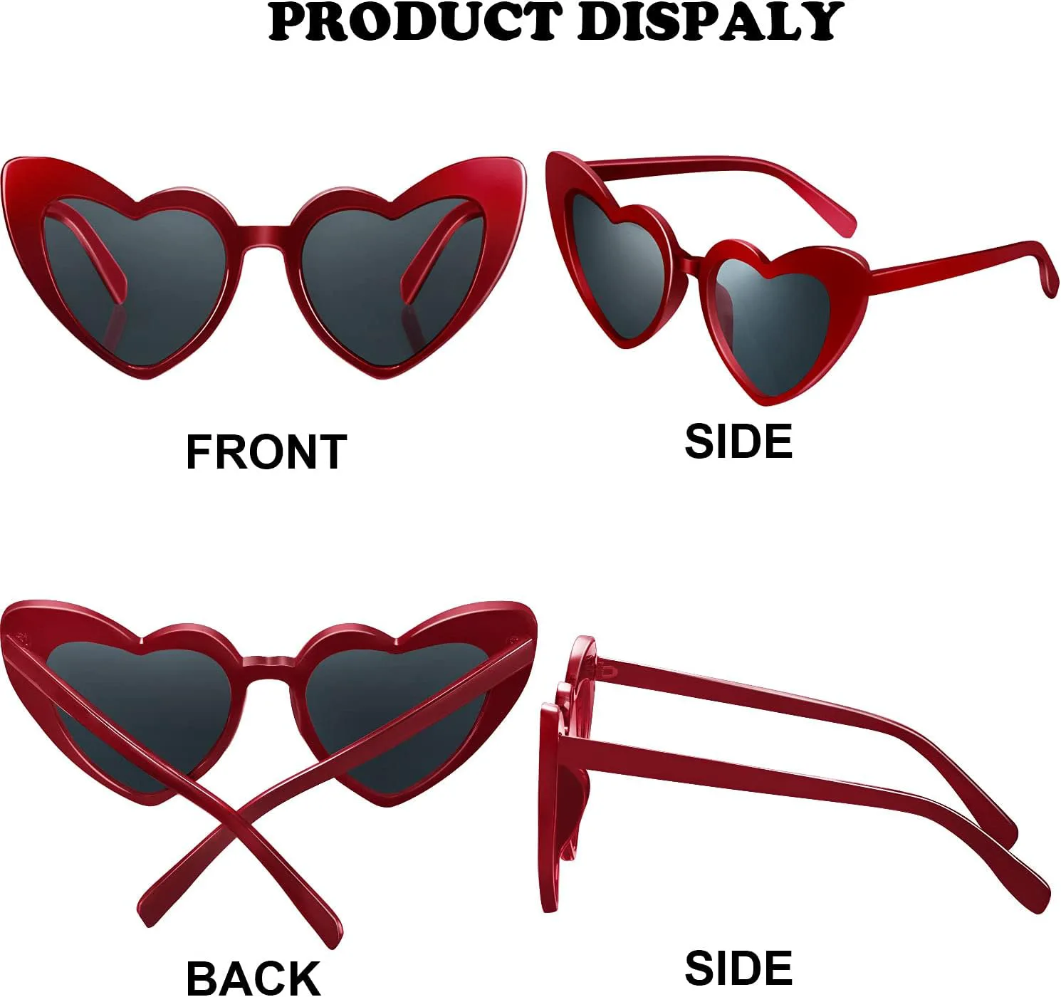 

Солнцезащитные очки Frienda в форме сердца, 6 пар, «кошачий глаз», для женщин, в качестве подарка подружке невесты на свадьбу или девичник, Wine Red-grey