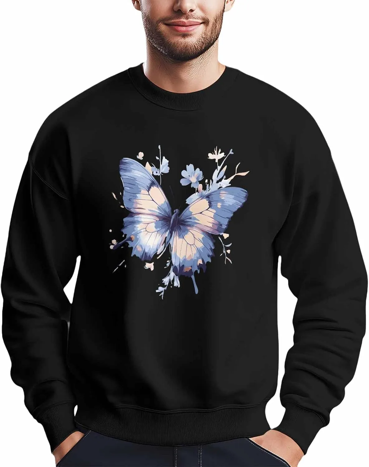 

Мужской свитшот с графикой бабочки в синем омбре, лонгслив Winvebermior