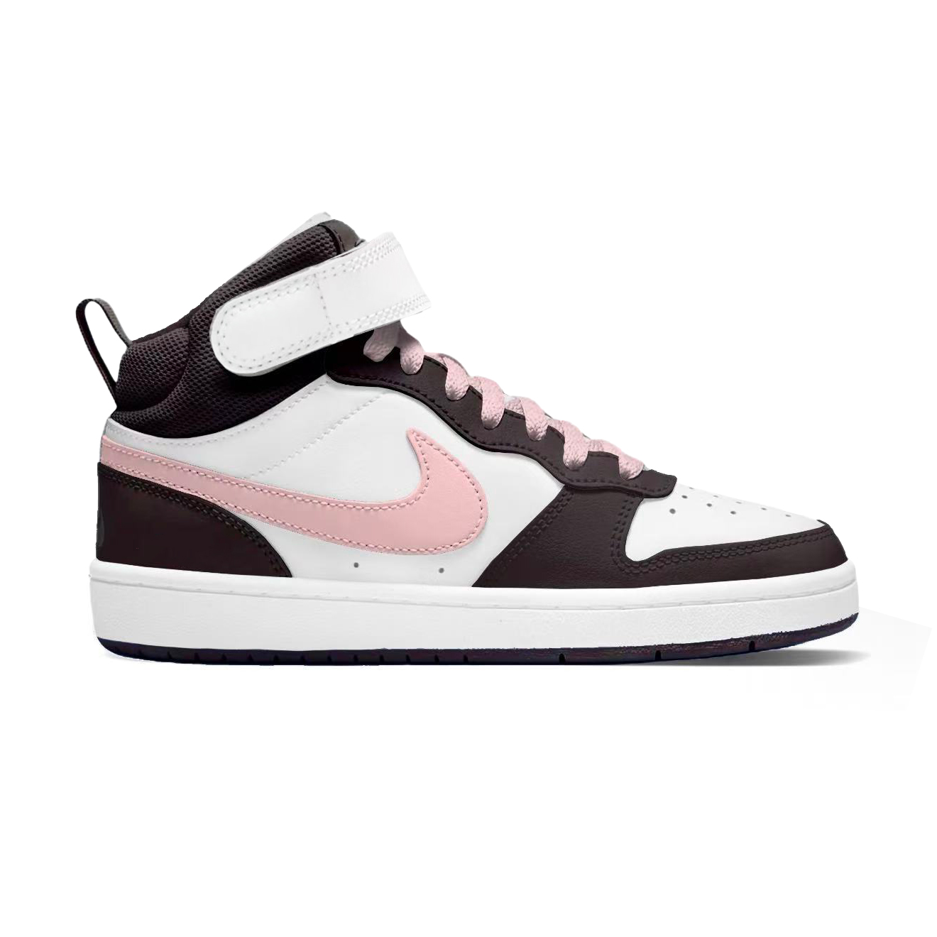 Nike Детские высокие скейтбордистские кроссовки Court Borough 2 Puppy Love из кожи, нескользящие и износостойкие, черные с розовым принтом — фото 3