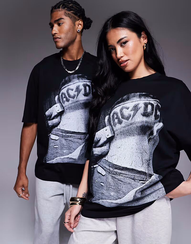 

Футболка унисекс свободного покроя ASOS DESIGN с принтом AC/DC черного цвета