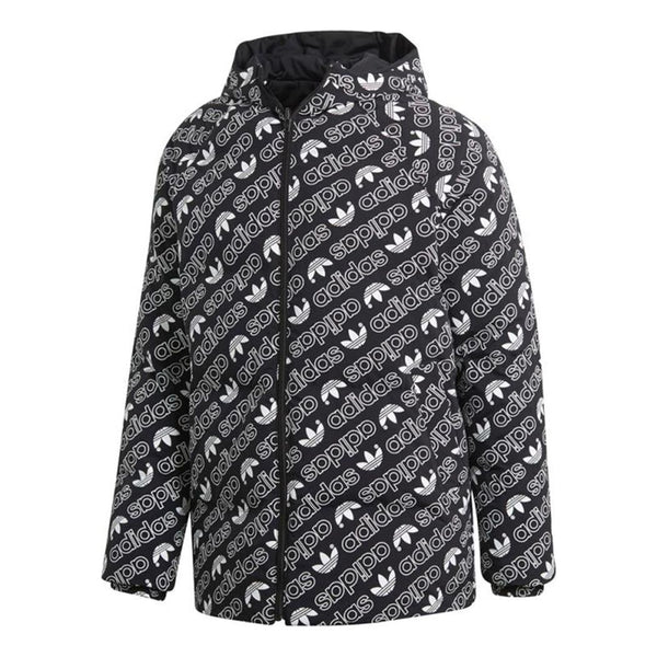 

Пуховик adidas originals Monogram JKT Full Print logo Reversible Stay Warm hooded down Jacket Black White, белый