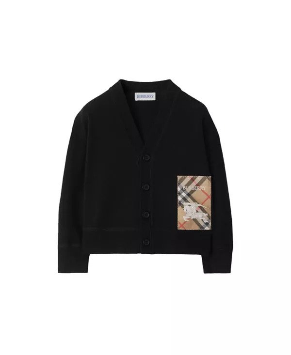 

Детский шерстяной кардиган в клетку с этикеткой. Burberry, черный