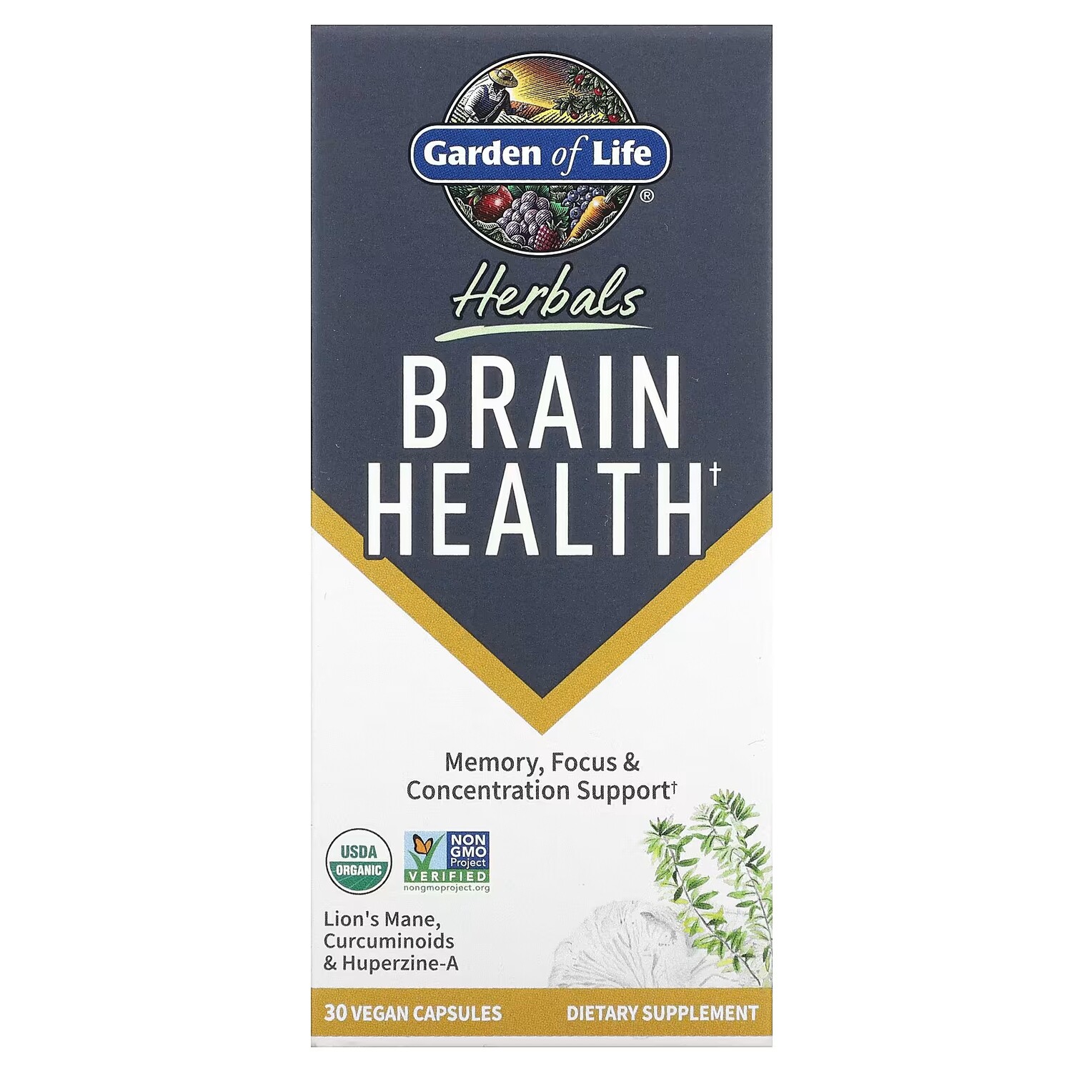

Добавка Garden of Life Herbals здоровье мозга и мята, 30 веганских капсул