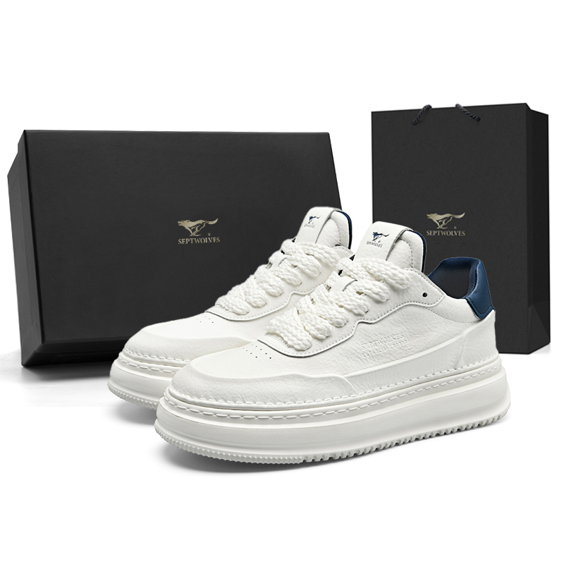 

SEPTWOLVES Низкие скейтерские кеды мужские бежево-бело-голубые, цвет Beige White Blue (Standard Leather Shoe Size)
