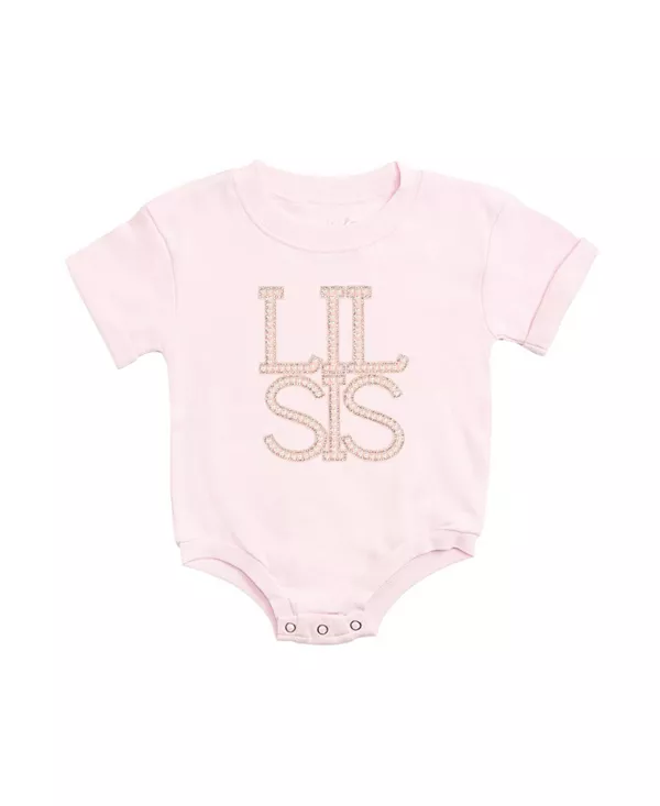 

Детский комбинезончик для девочек с короткими рукавами и нашивкой из искусственного жемчуга. Sweet Wink, розовый