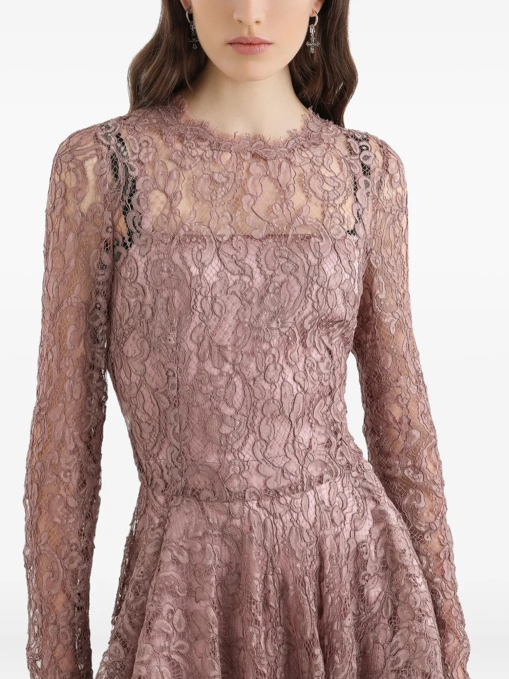 Кружевное платье с длинными рукавами DOLCE & GABBANA, розовый — фото 4