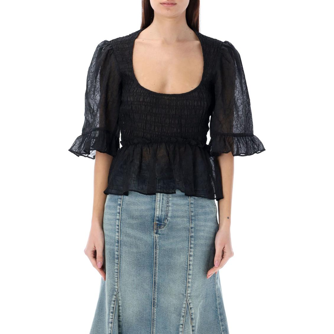 

Блузка из плиссированной жоржета GANNI, черный