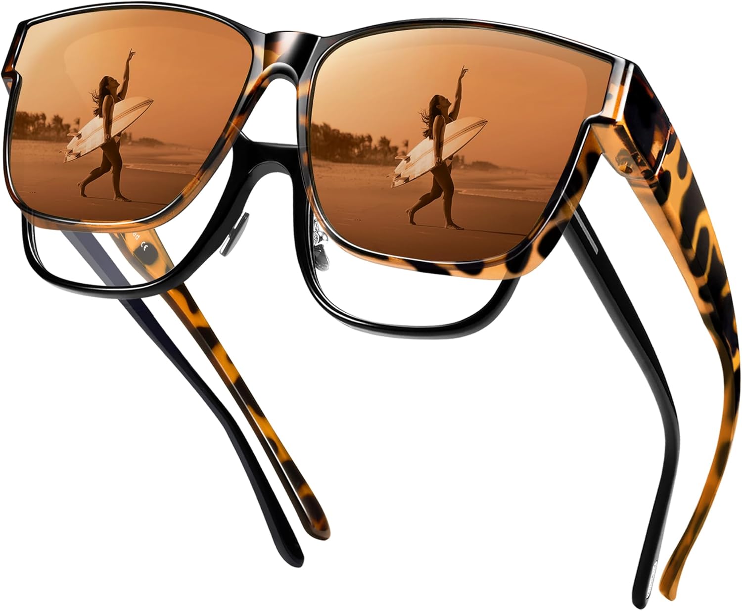 

Поляризованные солнцезащитные очки URUMQI, надеваемые поверх обычных очков, для мужчин и женщин, большие квадратные очки с защитой от УФ-излучения UV400, 09 Glossy Tortoise Frame/Brown Lens