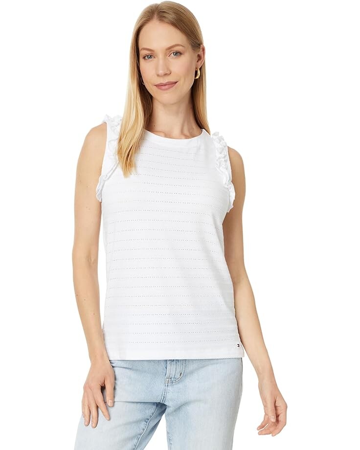 

Топ Tommy Hilfiger Sleeveless Ruffle Tank, цвет Bright White