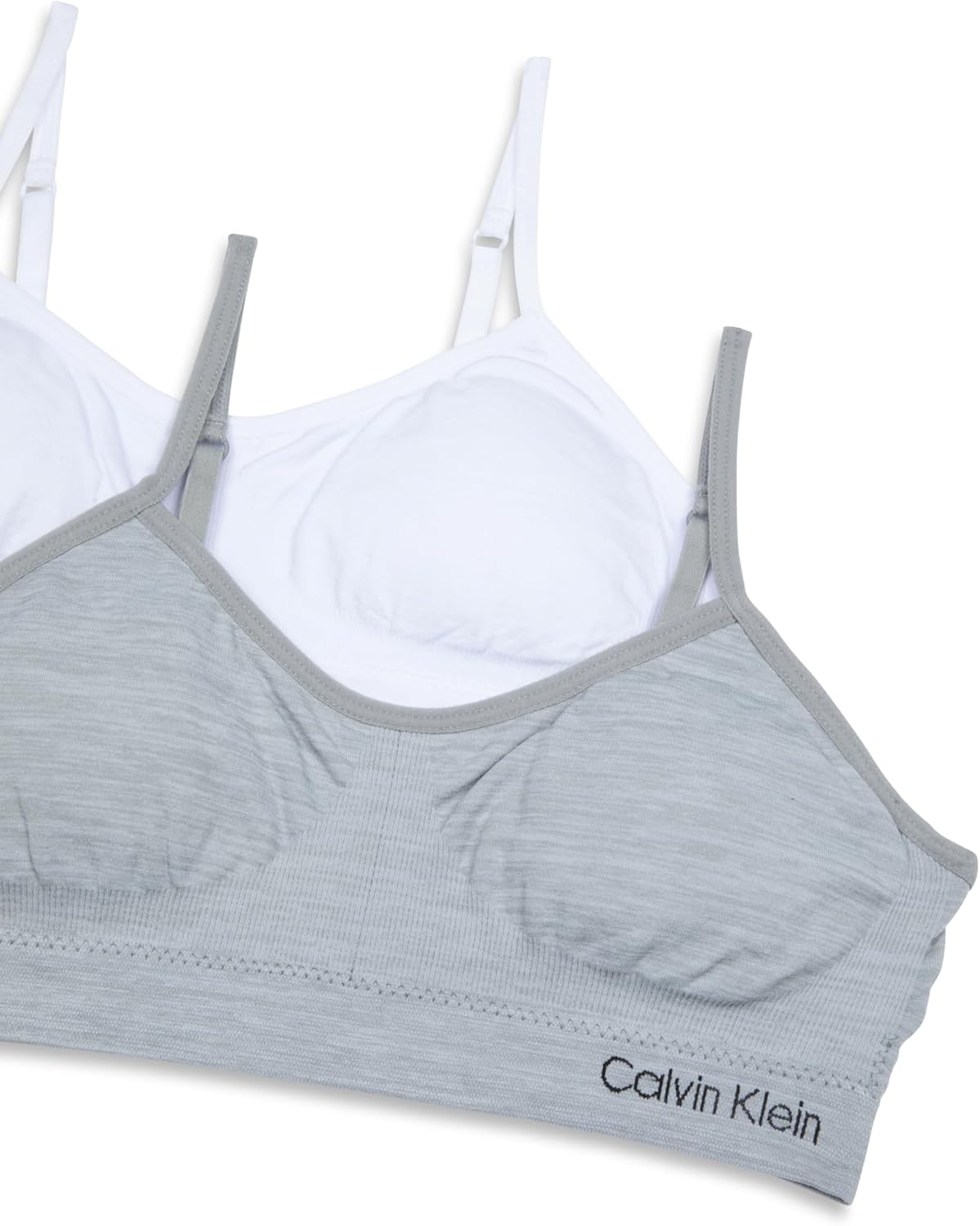 Набор из 2 бесшовных бюстгальтеров для девочек Calvin Klein с присборенными краями, Heather Gray/White — фото 2