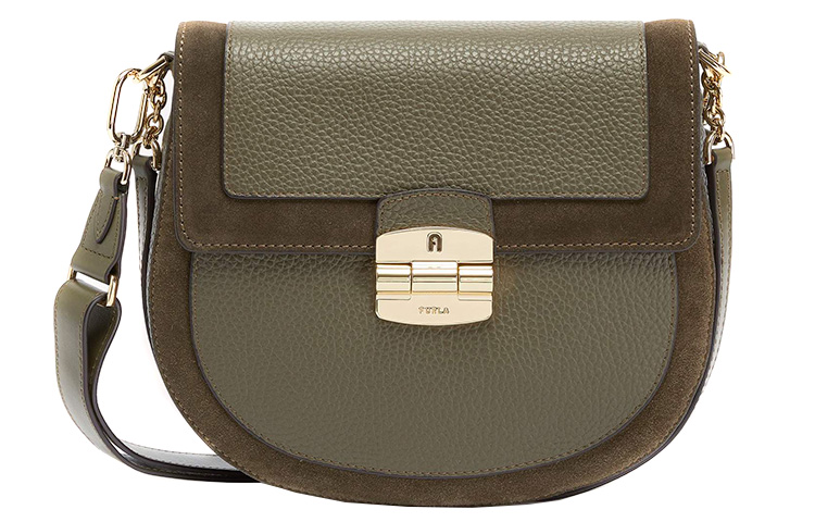 

Furla Сумка-седло из зернёной телячьей кожи через плечо маленькая женская шалфейно-зелёная