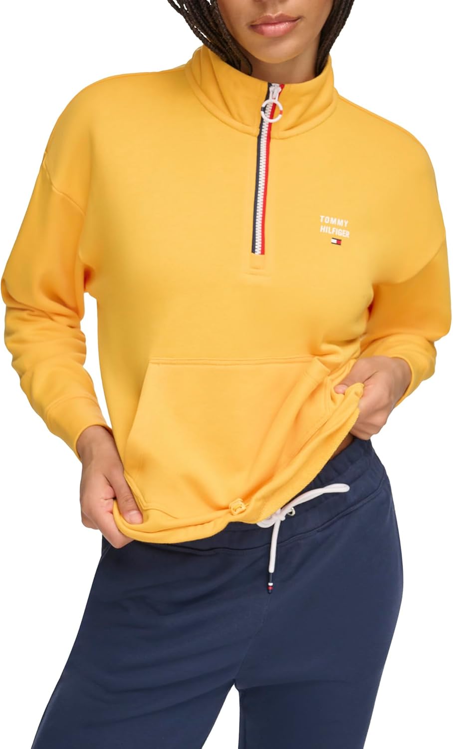 

Женская мягкая кофта Tommy Hilfiger из французского трикотажа с застежкой-молнией на четверть оборота, Honey