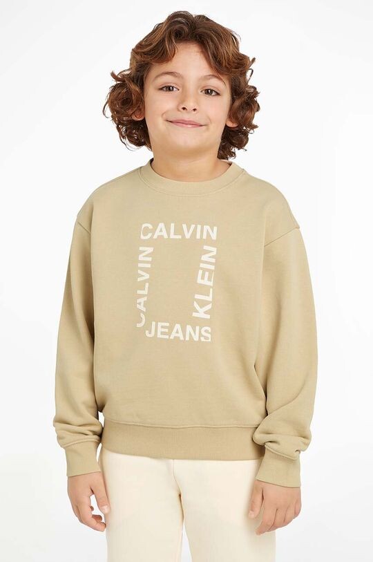 

Детская хлопковая толстовка Calvin Klein Jeans, бежевый