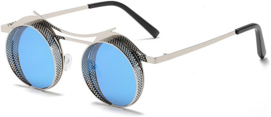 

Круглые солнцезащитные очки в стиле стимпанк для женщин и мужчин, с металлической сеткой, с индивидуальным дизайном, женские очки-маска с защитой от УФ-излучения UV400 WNCKSQ, C5silver-blue