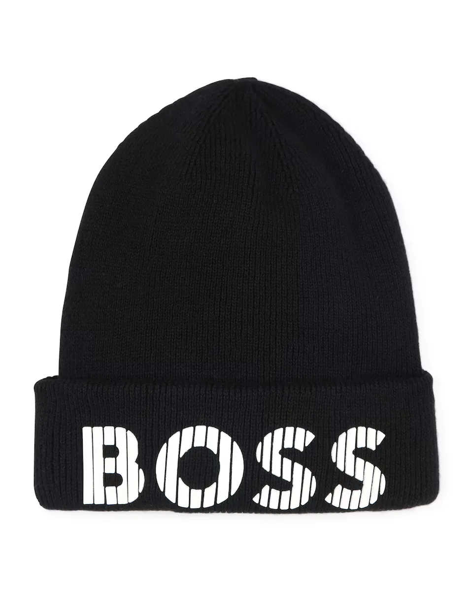 

Черная хлопковая шапка для мальчика BOSS Kidswear