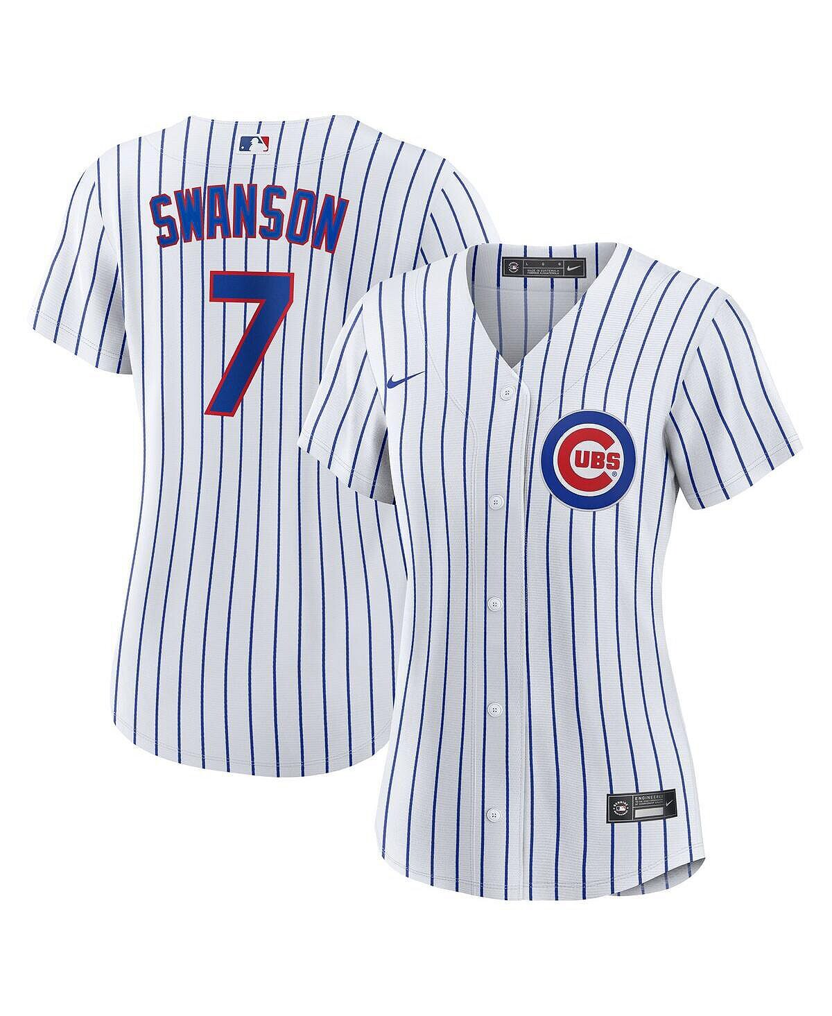 

Женская белая футболка Dansby Swanson, реплика игрока Royal Chicago Cubs Nike