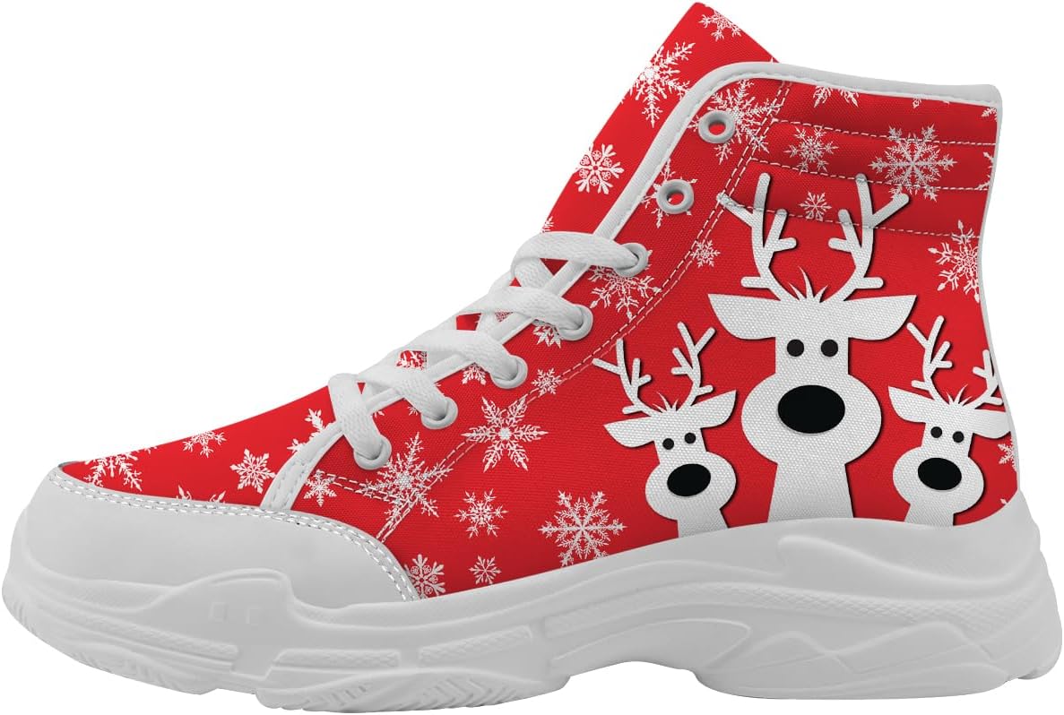 

Рождественские высокие кеды для женщин, тканевые кроссовки на платформе со шнуровкой, подарки для нее и для него Generic, красный
