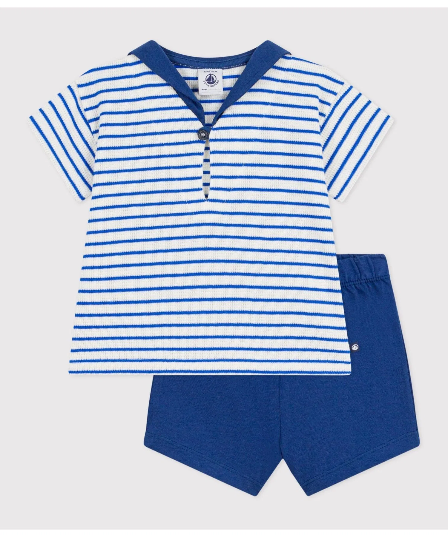 Детский комплект из хлопка в полоску Petit Bateau бело-синий — фото 4