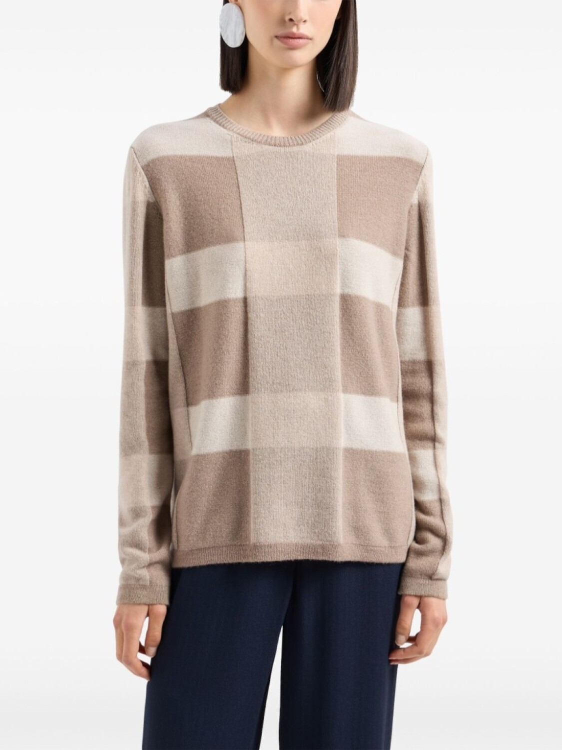 

Вязаный топ Emporio Armani в клетку с длинными рукавами, серый