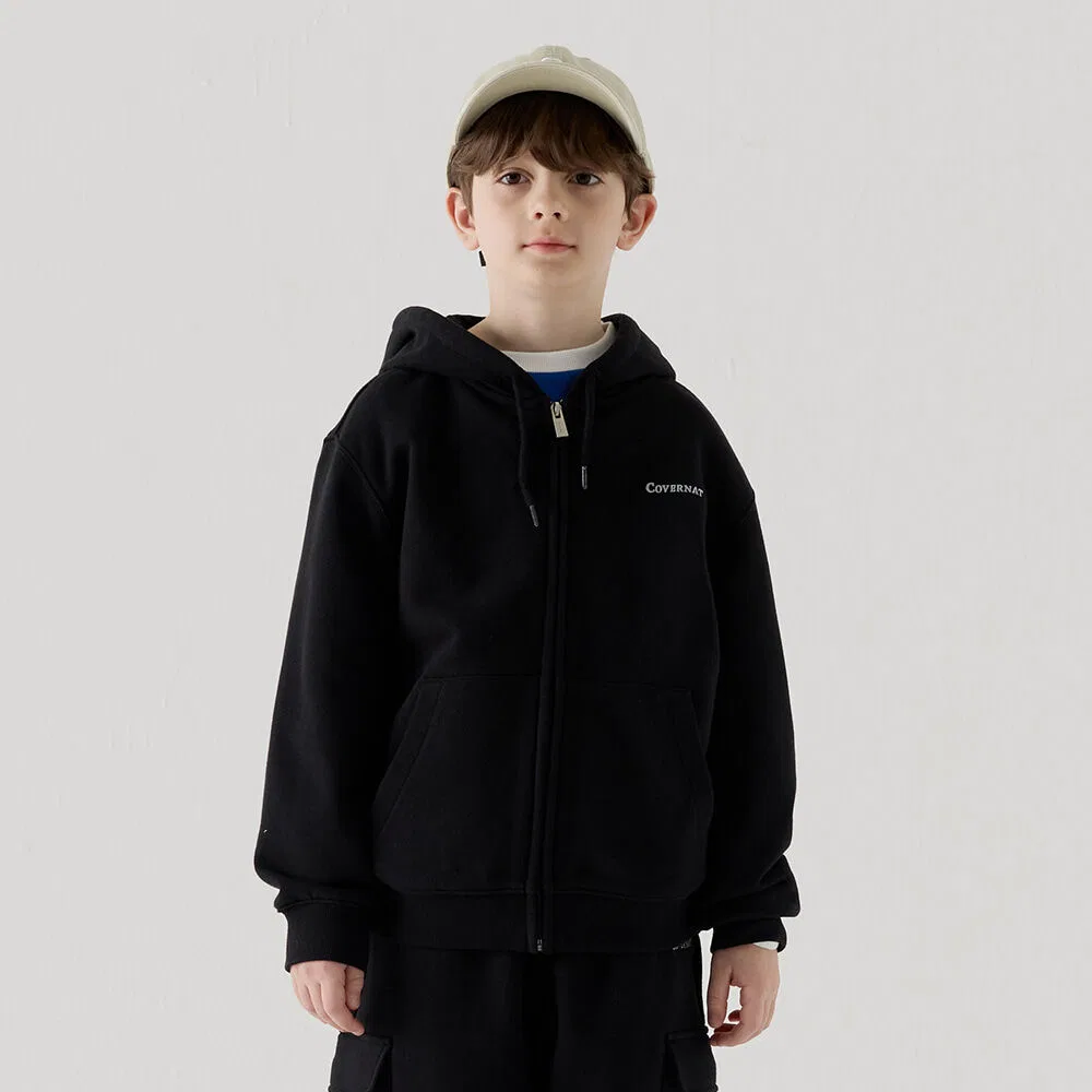 Детская чёрная худи на молнии Covernat Kids с логотипом