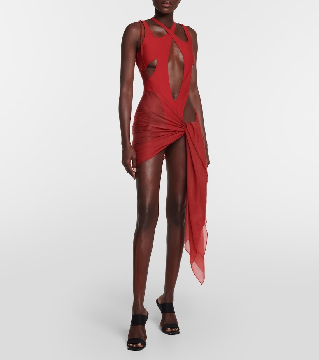 Пляжное платье из джерси на одно плечо Mugler, красный — фото 2