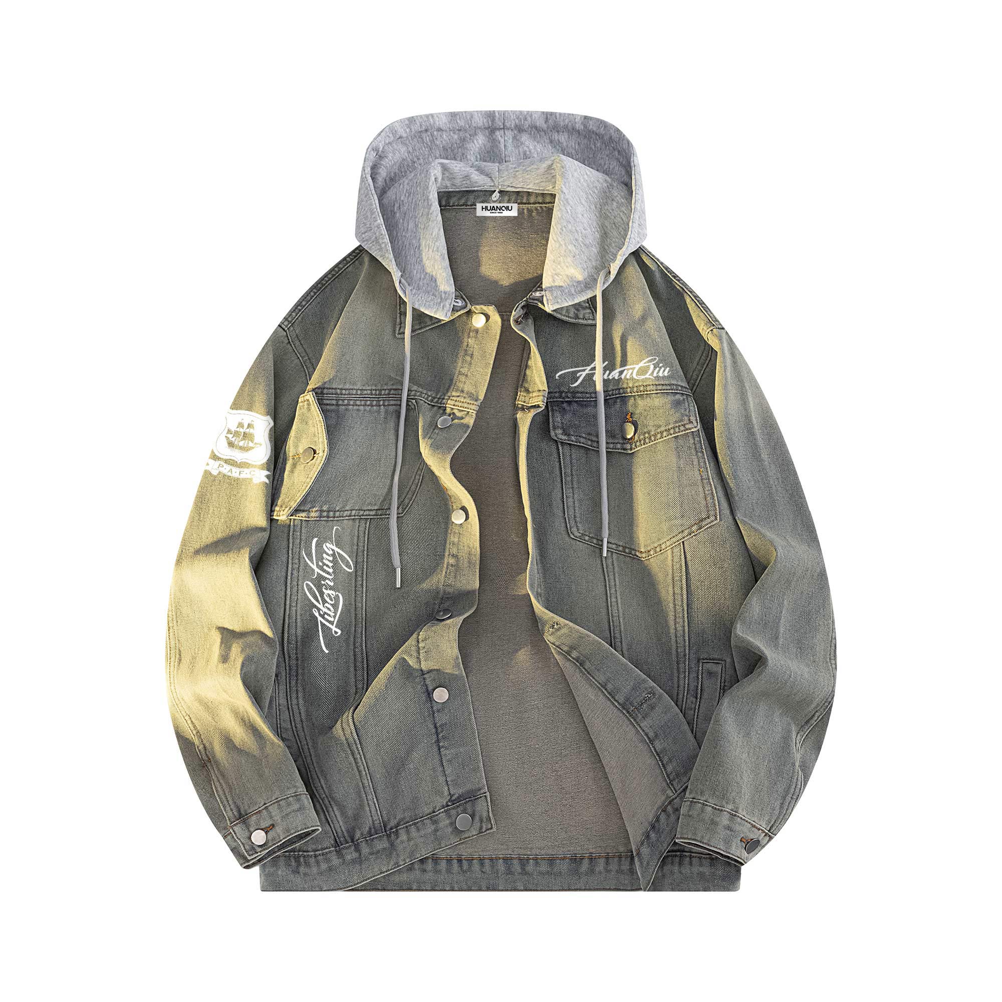 

Джинсовая куртка Unisex Hooded Moderate Mock Two Piece HUANQIU, vintage синий