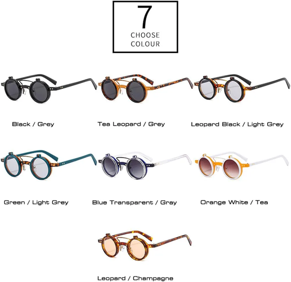

Круглые панк-солнцезащитные очки для женщин и мужчин с двойной перемычкой, защитой от УФ-излучения UV400, откидными линзами и заклепками UYPTK, Leopard Champagne