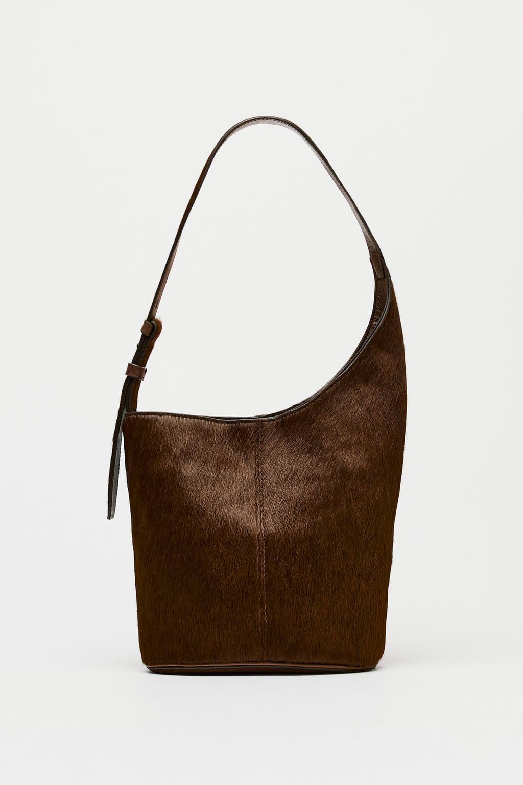 

Асимметричная сумка-мешок из кожи и овчины ZARA, цвет Chocolate, Коричневый, Асимметричная сумка-мешок из кожи и овчины ZARA, цвет Chocolate
