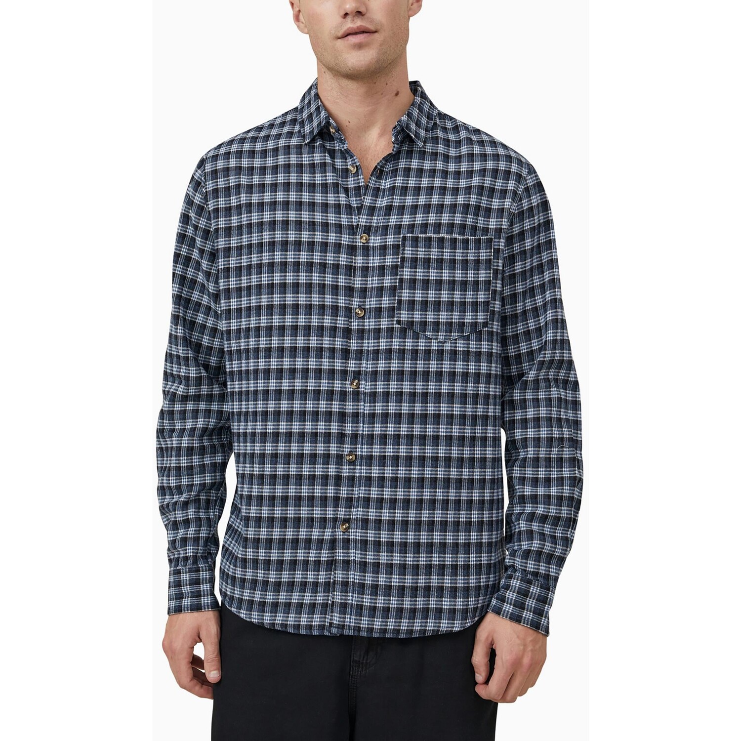

Мужская хлопковая клетчатая рубашка на пуговицах Cotton On, цвет Navy Micro Check