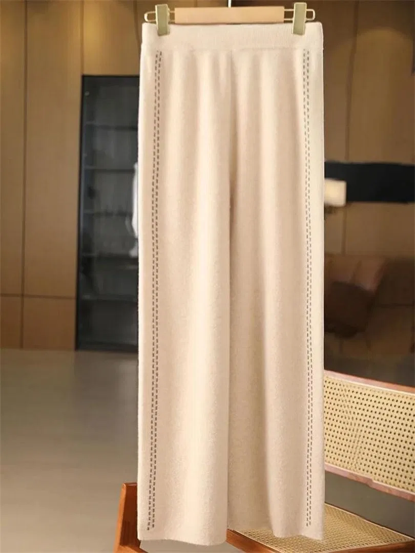 Шерстяные широкие брюки Women's 100 Percent Merino Wool, Beige — фото 2