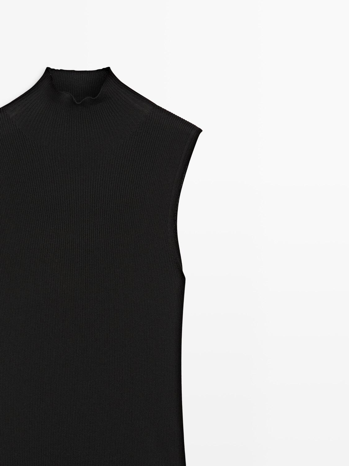 Вязаное миди-платье с контрастной деталью Massimo Dutti, black — фото 4