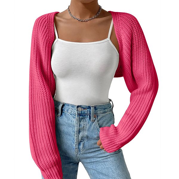 

Женский укороченный кардиган с длинными рукавами и открытой передней частью Clearflower, Rosa