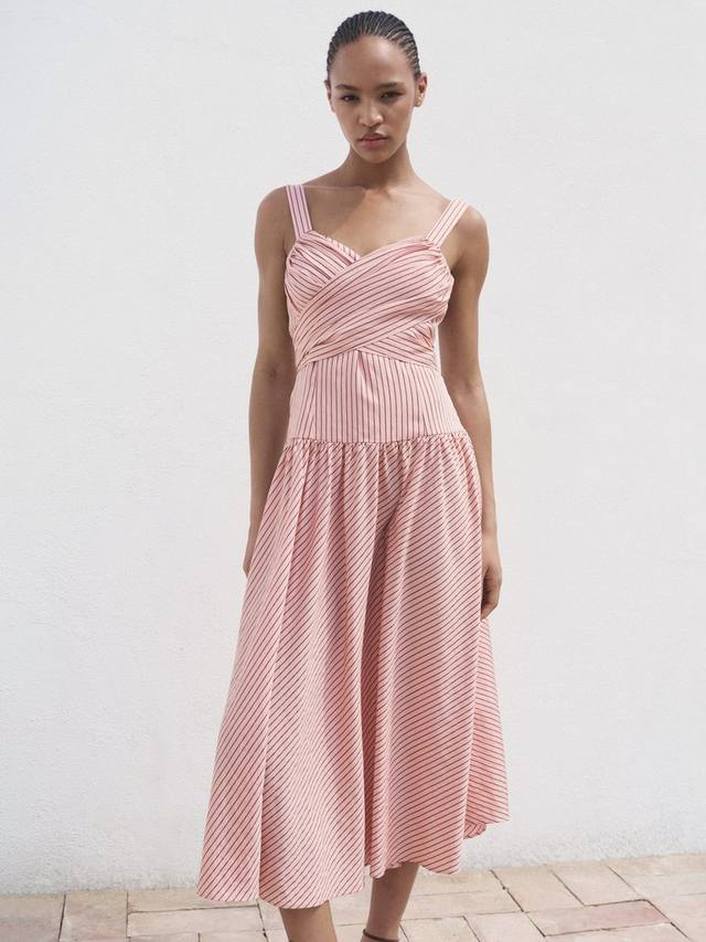 

Платье Penelope с полосками и перекрестным вырезом Mango, Pink