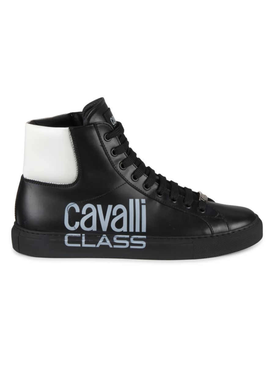 

Высокие кожаные кеды с логотипом Cavalli Class by Roberto Cavalli, черный