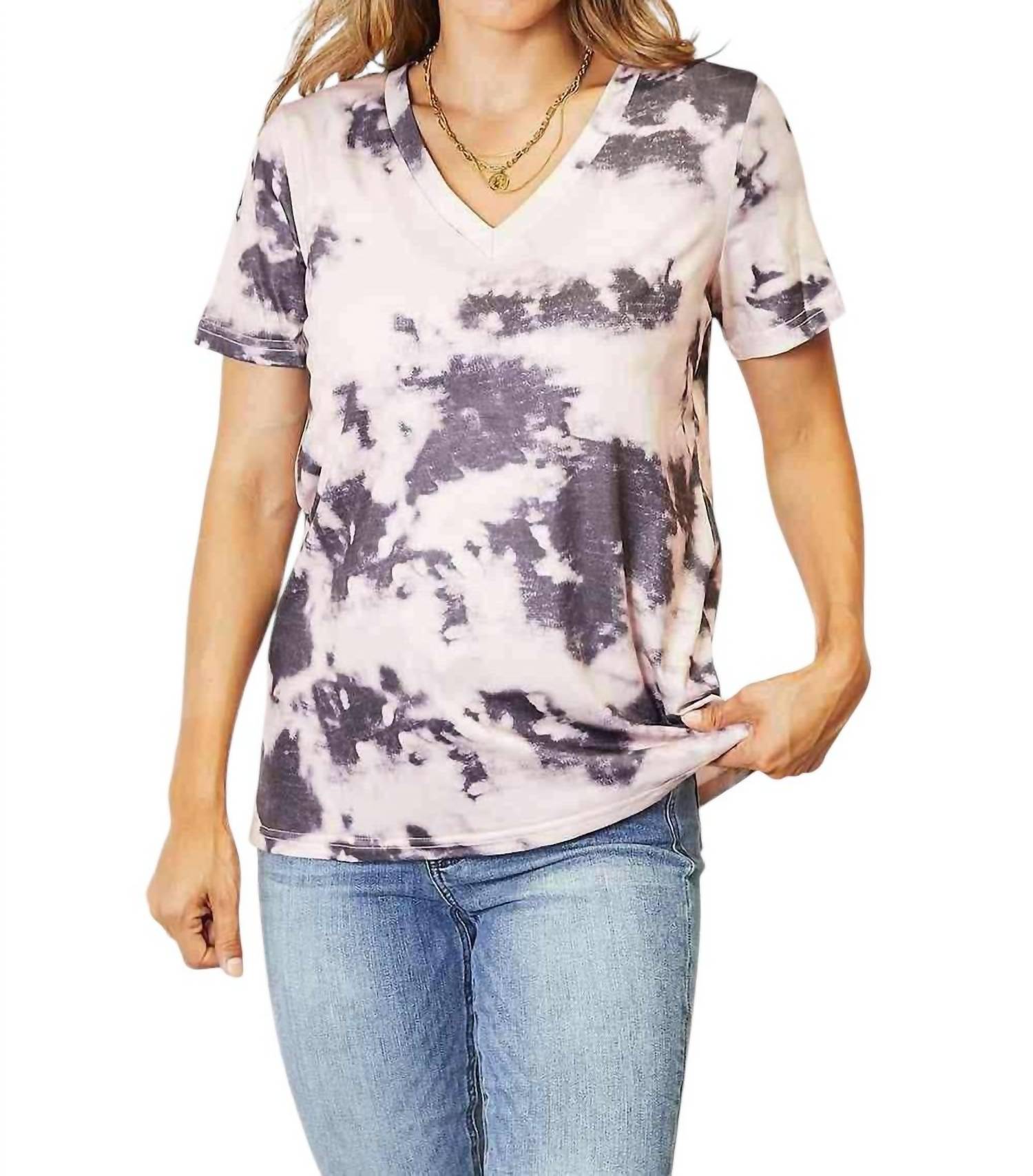 

Футболка Bohemian Tie-Dye с V-образным вырезом персикового цвета Double Take