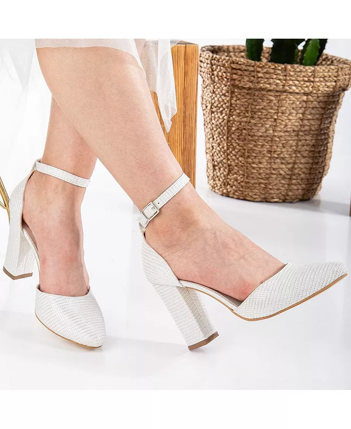 Туфли Gisele на высоком квадратном каблуке Forever & Always Shoes, белый — фото 2