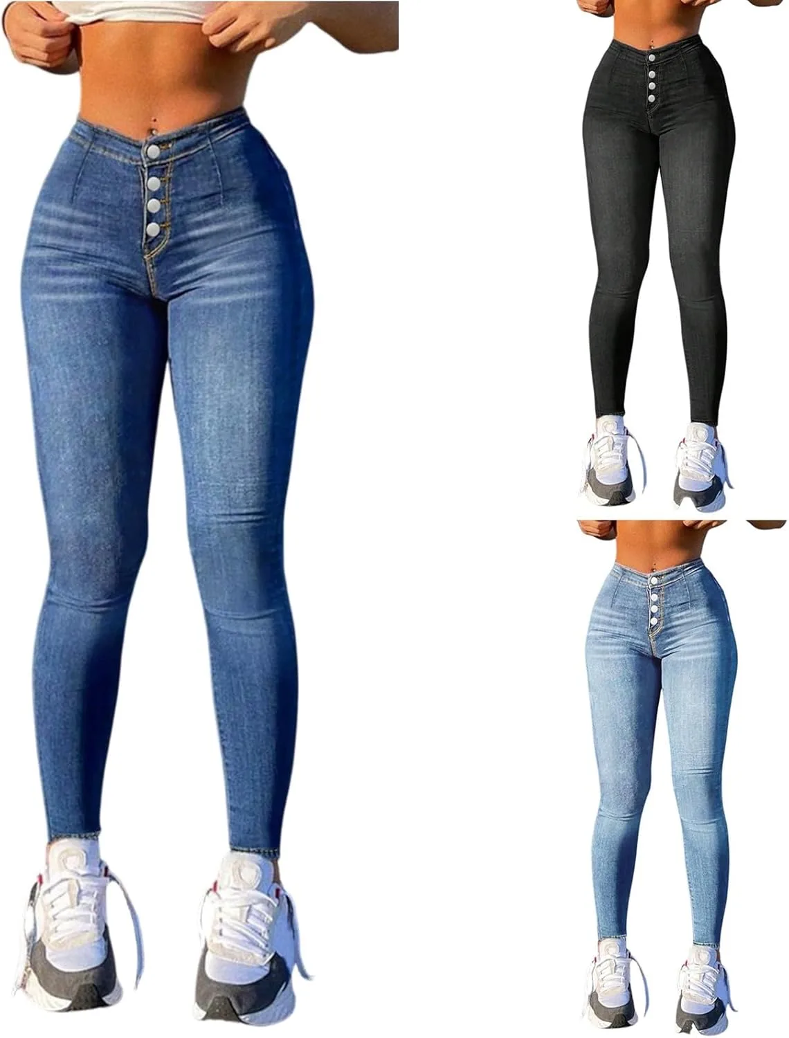 

Джинсы-джеггинсы для женщин с эффектом контроля живота, мид-райз, на резинке