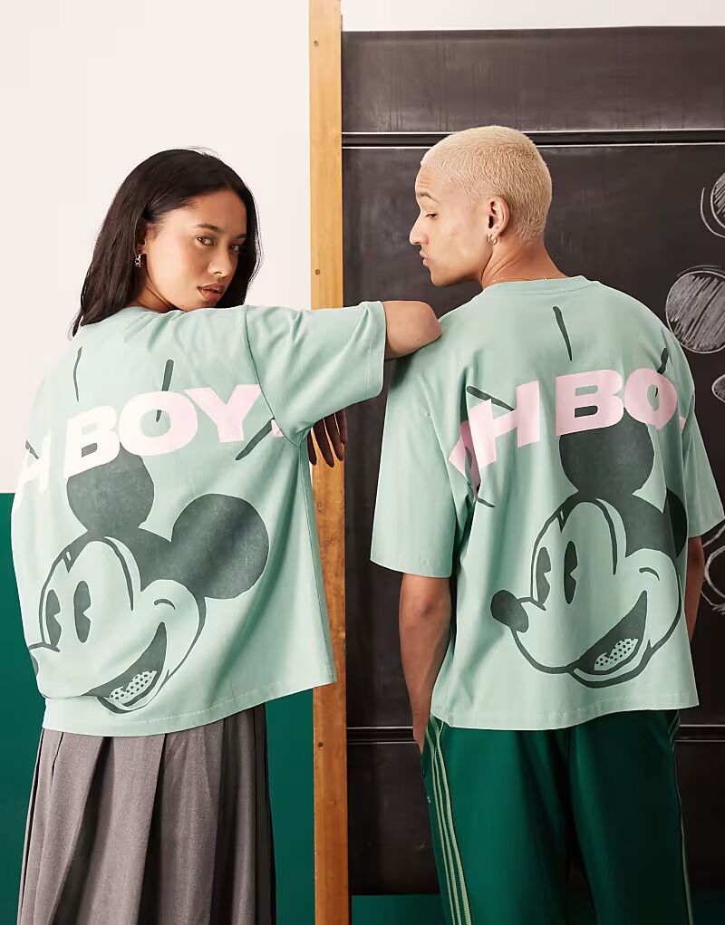 

Футболка унисекс оверсайз Disney ASOS DESIGN Disney с принтом Микки Мауса зеленого цвета