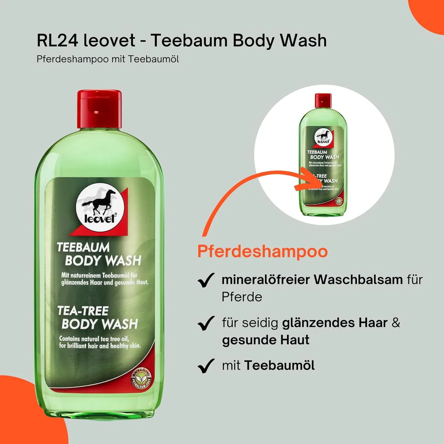 Набор из 2 шампуней для лошадей «Tea Tree Body Wash» от RL24 leovet Rl24 — фото 4