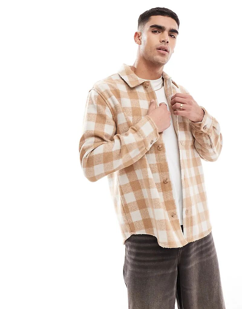 

Верхняя рубашка в грубую клетку бежевого цвета Jack & Jones