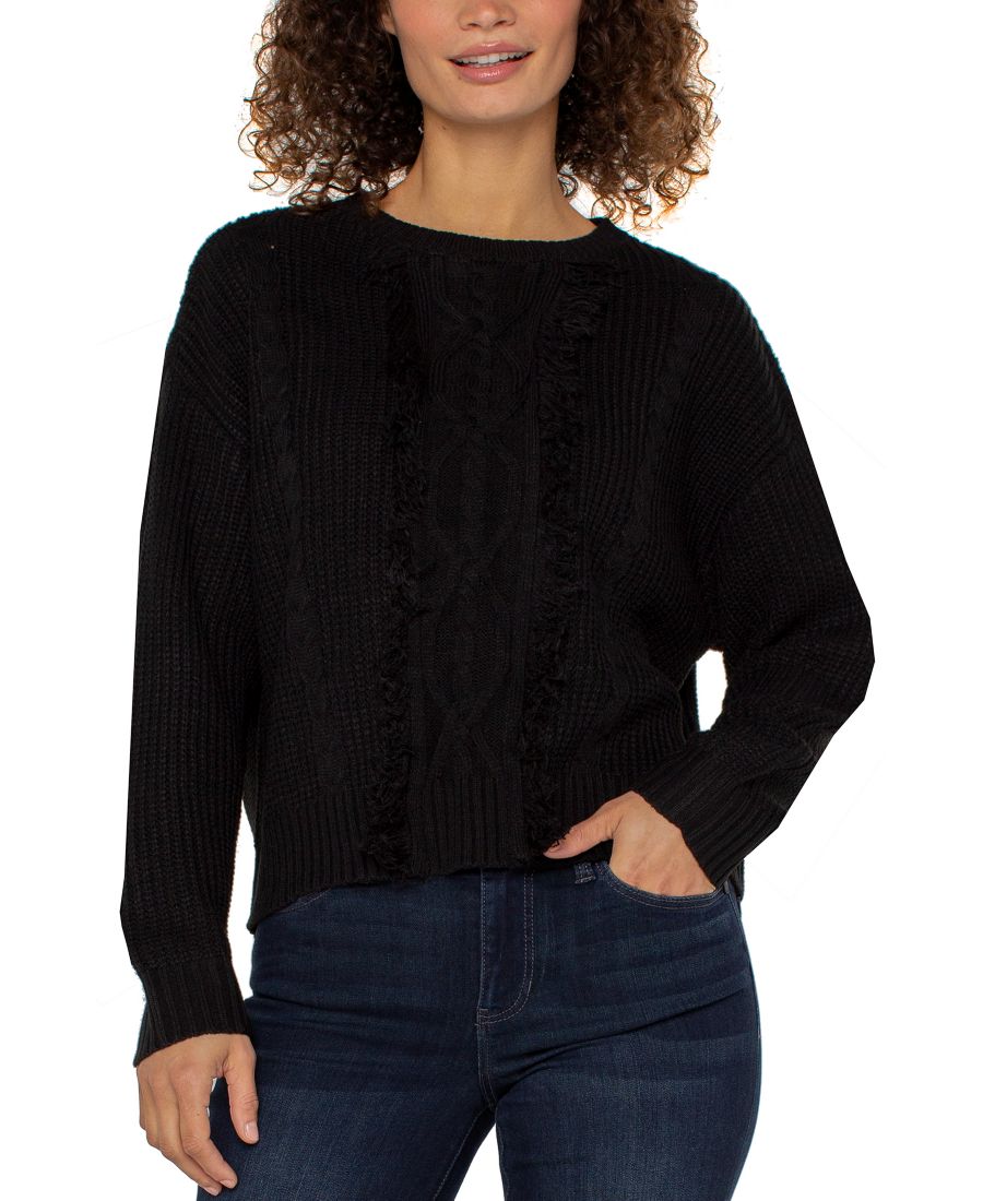 

Женский свитер с длинными рукавами, круглым вырезом и бахромой Liverpool Los Angeles, Black