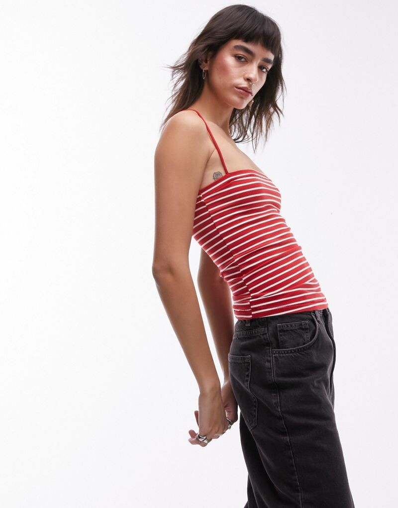 

Красный топ с полосками-спагетти Topshop